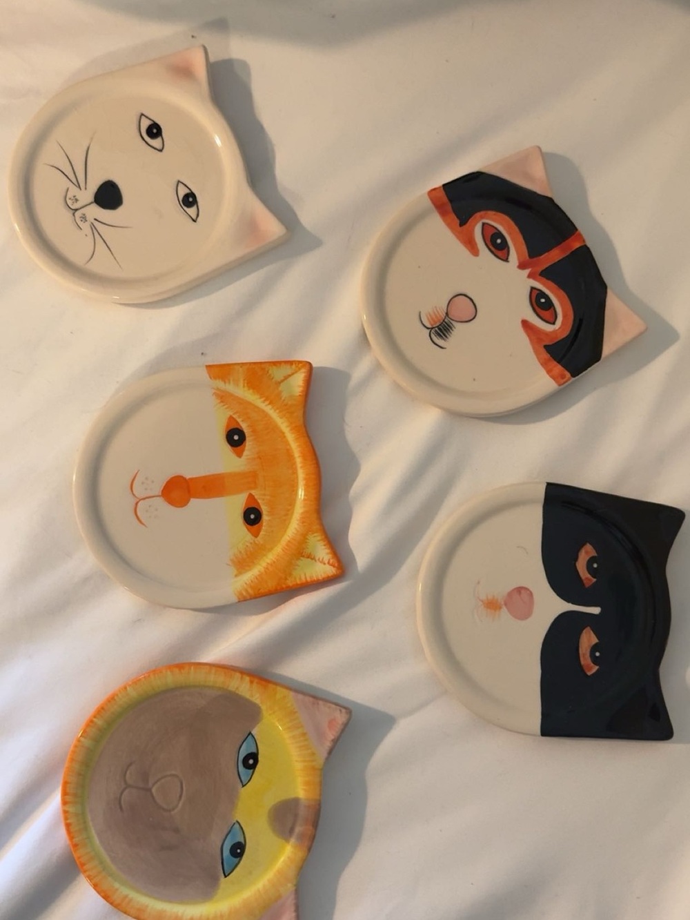 Set of 5 Cat Face Ceramic Coasters